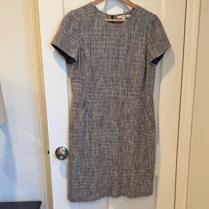 Boden Gray Textured Short-Sleeve Sheath Midi Dress